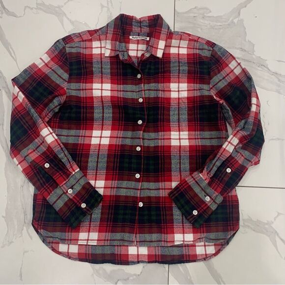 Reformation Women Plaid Flannel Button Up Shirt Size Small Red White Long Sleeve - Picture 2 of 9